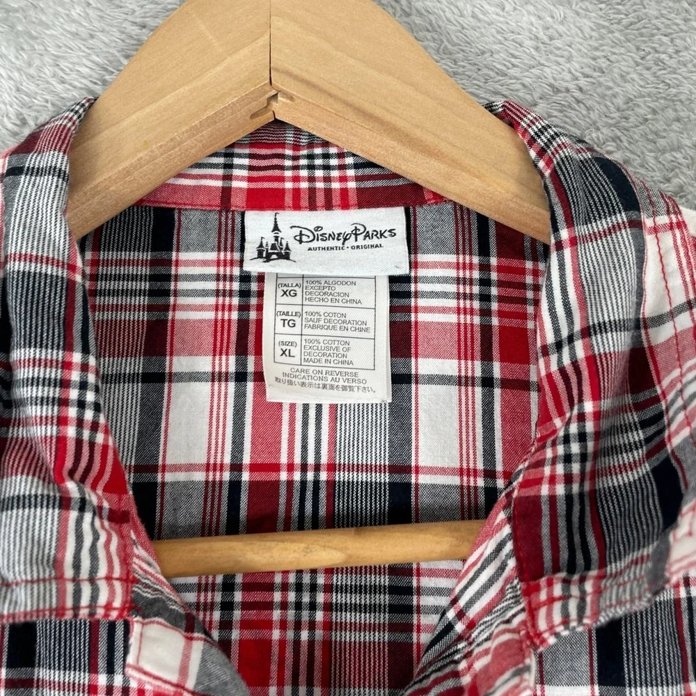 Disney Parks Pirates of the Caribbean Button Down Shirt Kids XL Red Mickey Mouse